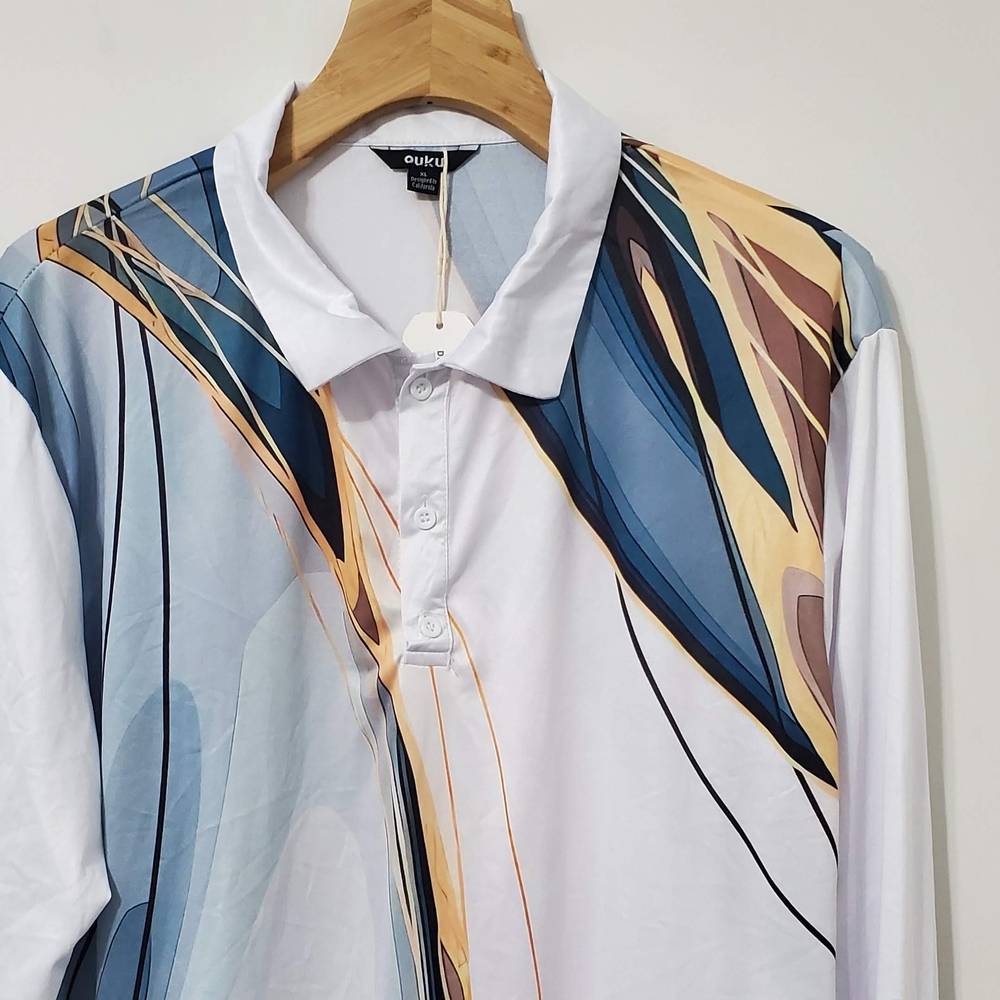 Ouku Mens Abstract Design Button Down Shirt XL NEW - Picture 3 of 9